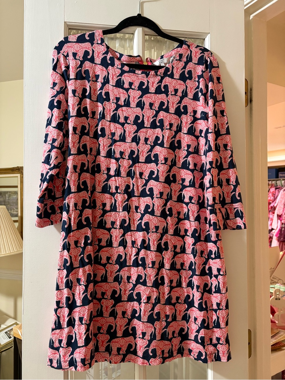 Crown & Ivy Pink Elephant Print Knit Dress - Navy Background